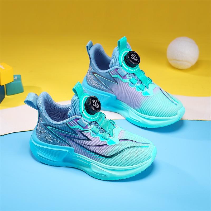 Boys Shoes 2025 Summer New Children's Sports Shoes Single Mesh Breathable Middle and Older Children's Running Shoes Rotating Buckle Running Shoes