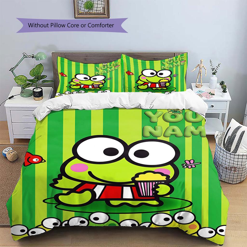 Custom Name,Cartoon Keroppi Hangyodon Series Pattern Bedding Home Decoration Birthday Gift ( 1 duvet cover + 2 pillowcase, without core),fan merchandi
