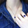 Exquisite Russian 585 Purple Gold Luxury Blue Stone Bright Egg Surface Pendant Beautiful Woman Variety Color Gold Retro Chain