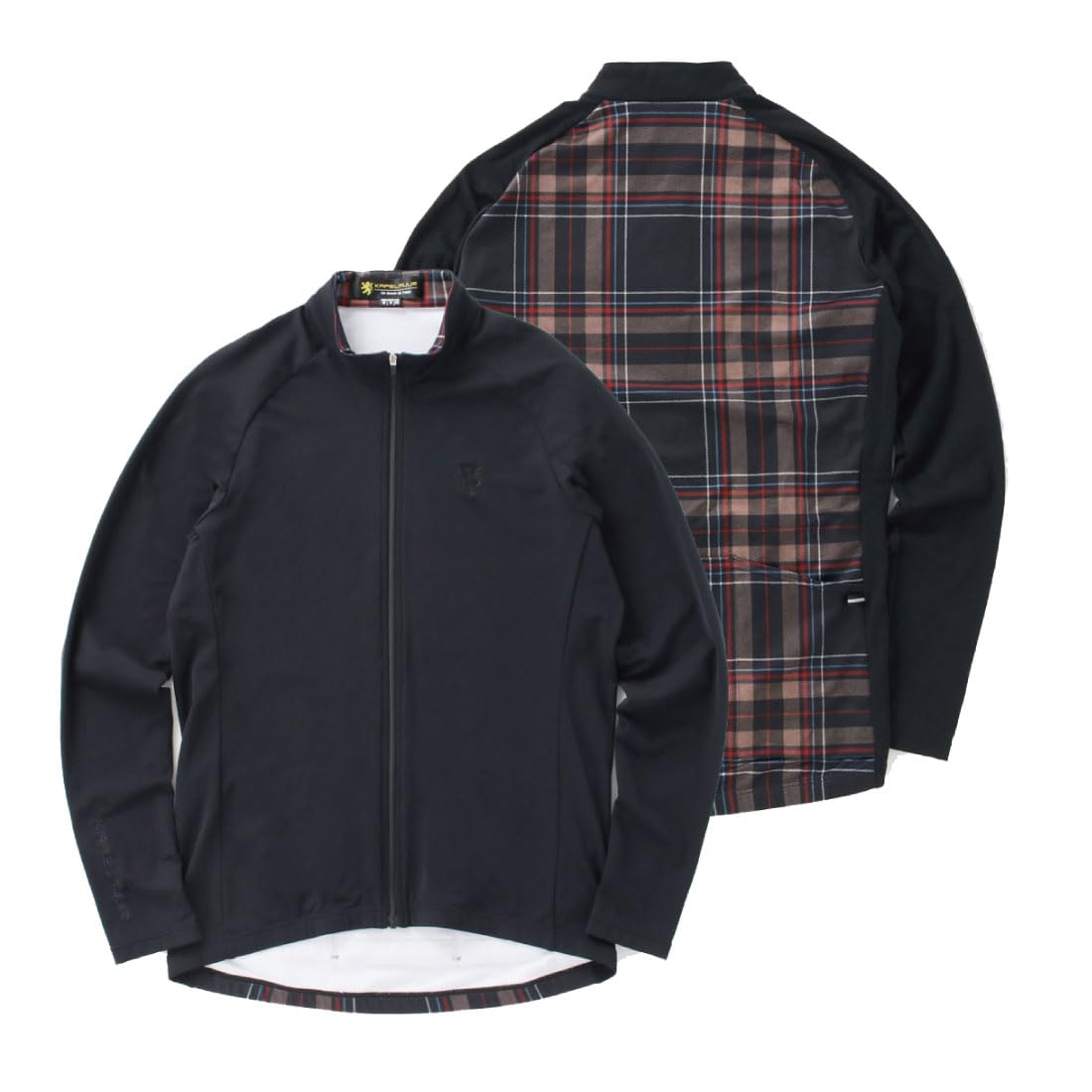 

Kapelmuur Long Sleeve Cycling Jersey for in Warm Raglan Check Size XS Fall/Winter [Made Japan] [Around 15°C] Sleeves, Micro-Fleece Lining, Black,