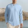 Men Shirt Round Neck Long Sleeve Loose Fit Shirt Pure Color Pleated Casual