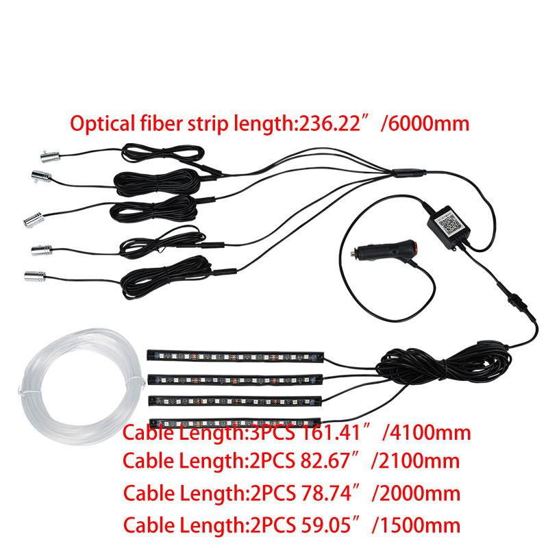 12V LED Car Opitcal Fiber Ambient Rainbow Lighting Kit Auto 6/8 Meters Optical Fiber String Atmosphere Lamp Trim