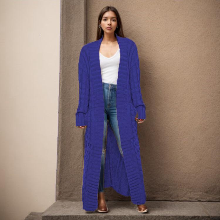 New Loose Knitted Cardigan with Pockets, Long Twisted Sweater and Thick Coat for Women In Autumn and Winter