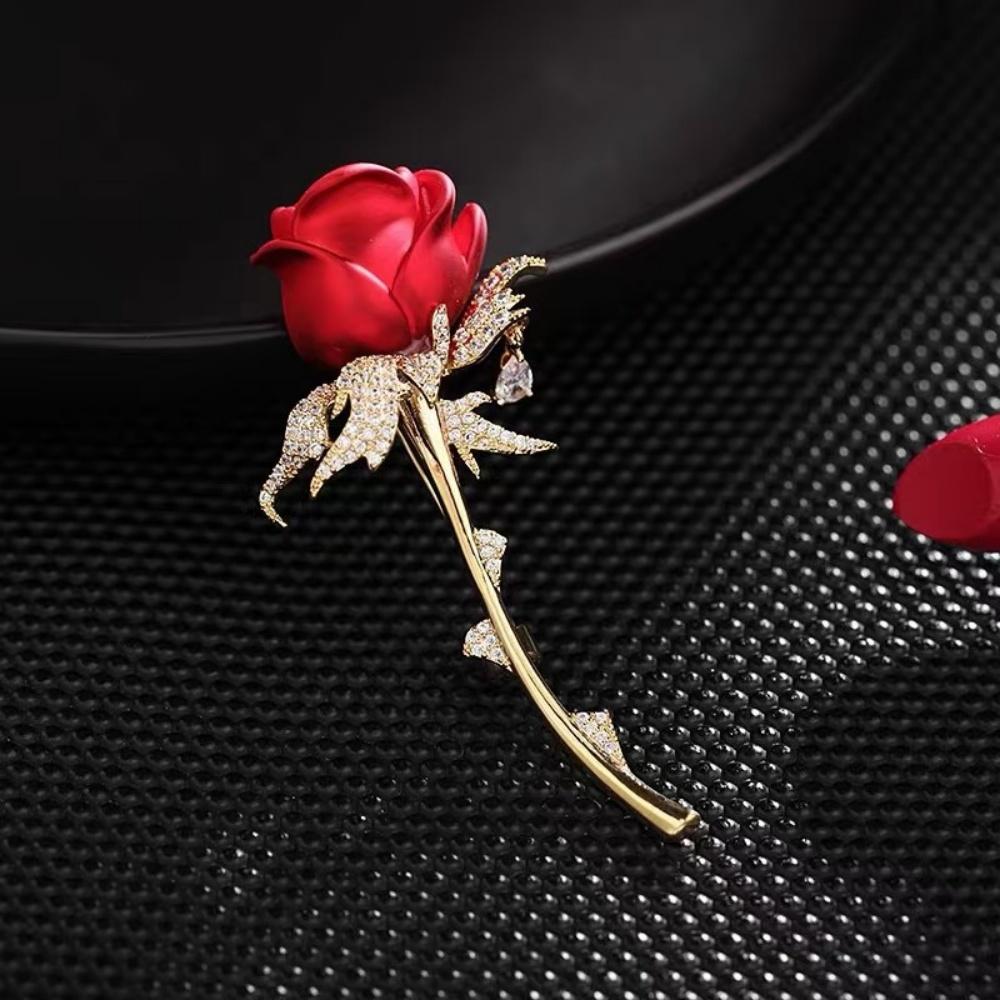 

Elegant Gold Color Rose Flower Brooch Pins For Women Girls Rhinestone Metal Luxury Brooches Women Girls Clothing Accessories