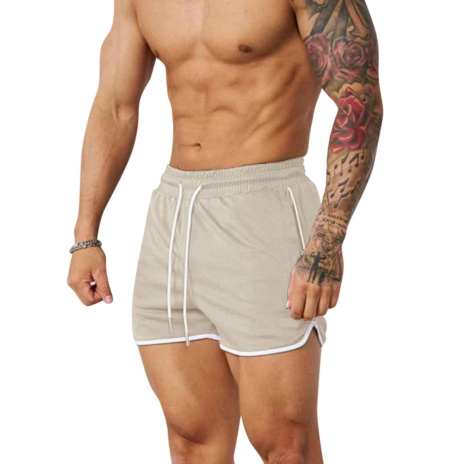 

Men s Mesh Breathable Sports Shorts - Quick-drying For Fitness And Running - Four-piece Set - Beach Pants L бежевый