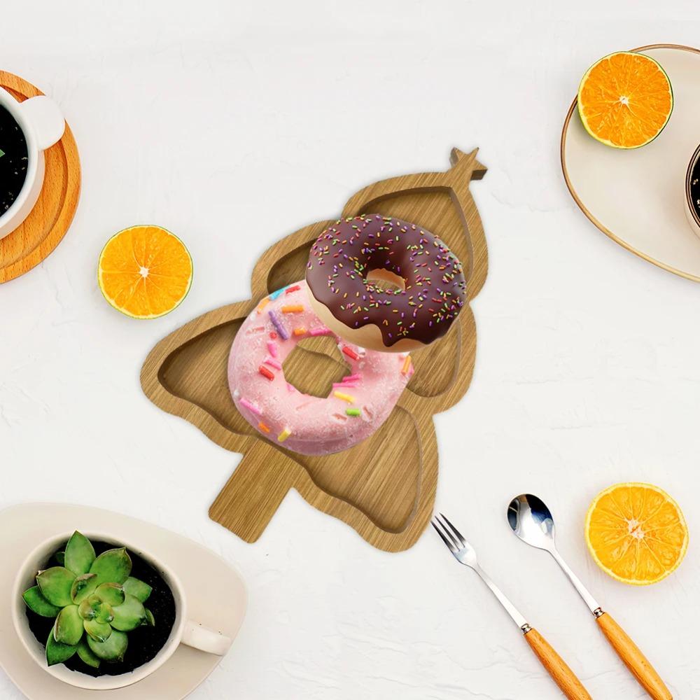 Xmas Tree Shaped Tableware Wooden Christmas Tree Plate with Compartments Dessert Boards  Restaurant