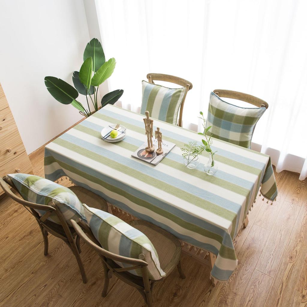 Striped Waterproof Tablecloth Mediterranean Style Blue Fabric Cotton and Linen Dining Table Rectangular Coffee Table Cloth