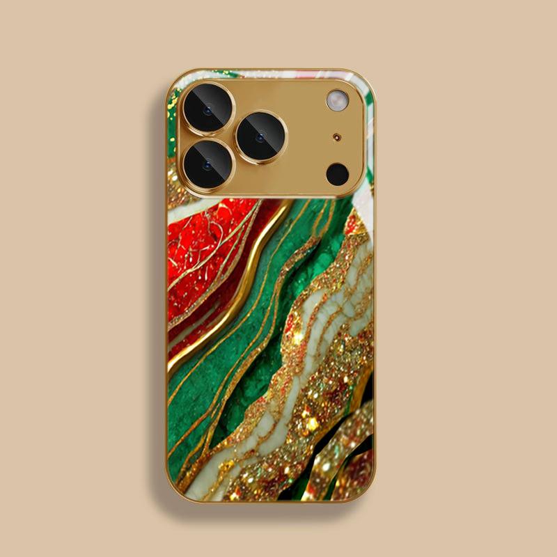 High-end Marble Gilded Tempered Glass Phone Case For iPhone 17 Pro Max 16 15 14 Plus 11 12 13 Pro Max 16E 17Air Protection Cover