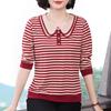 Elegant Collared Striped Long-Sleeve T-Shirt