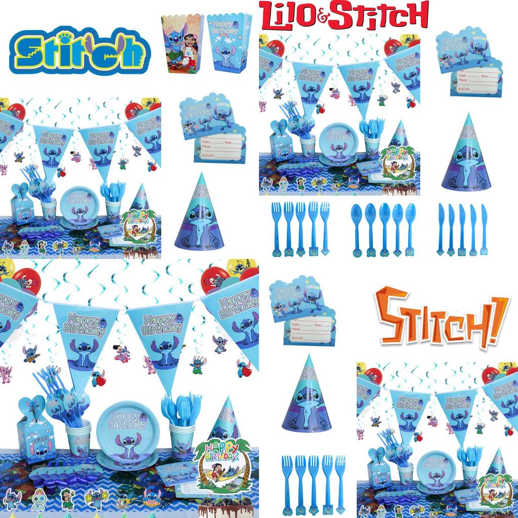 Stitch Theme Party Supplies Set Blue Lilo And Stitch Birthday Decorations