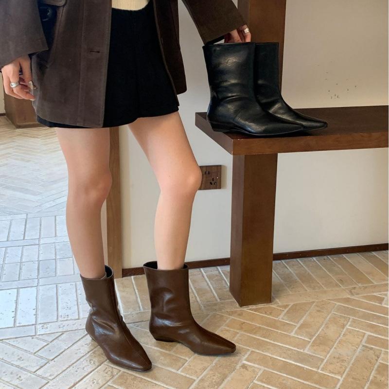 Popular Small Boots Femininity 2025 Design Sense Square Head Martin Boots Thin Heel Skinny Boots Small Heel Boots