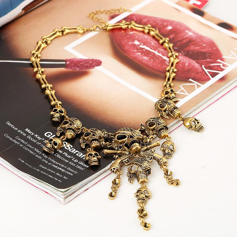 Vintage Design Halloween Necklace Skull Tassel Exaggerated Necklaces Fashion Sweater Chain