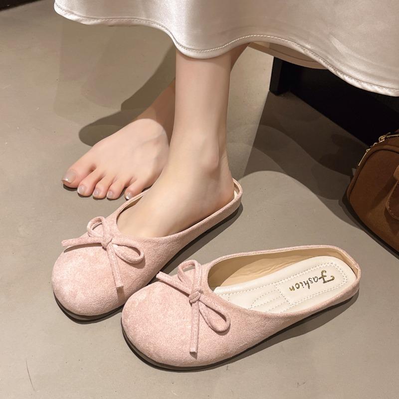 Bow soft bottom bag head half slippers women s summer wear new with skirt single shoes flat bottom cool slippers large size 43 розовый 2770₽
