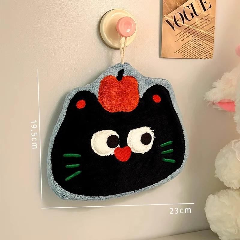 1PCS Cartoon Coral Velvet Hand Towel For Kitchen Kawaii Cat Hand Wipe Cleaning Cloth Bathroom Hanging Towel Absorbent Clean Rag