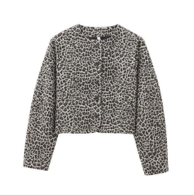 

European & American Style Women s Elegant Casual Long Sleeve Top + Leopard Print Mini Skirt Set Large