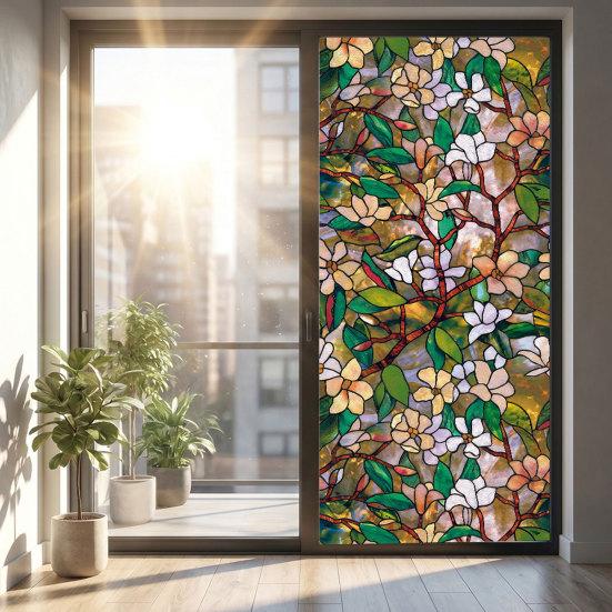 Sticker pour Vitre Statique, Film pour Fenêtre Texture Fleur en Verre Coloré, Autocollant de Fenêtre Imperméable Anti-poussière Bloquant les Rayons UV pour la Décoration de la Maison