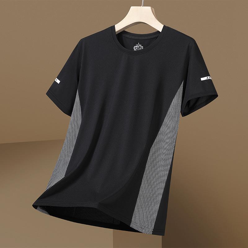 Summer Ice Silk Short Sleeve T-shirt for Men, Summer Sports and Leisure Elastic Round Neck Running T-shirt