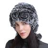 Women's Warm Thick Ear Protection Fur Rex Rabbit Hair Hat Three-ball Autumn and Winter Women's Woven Wool Hat