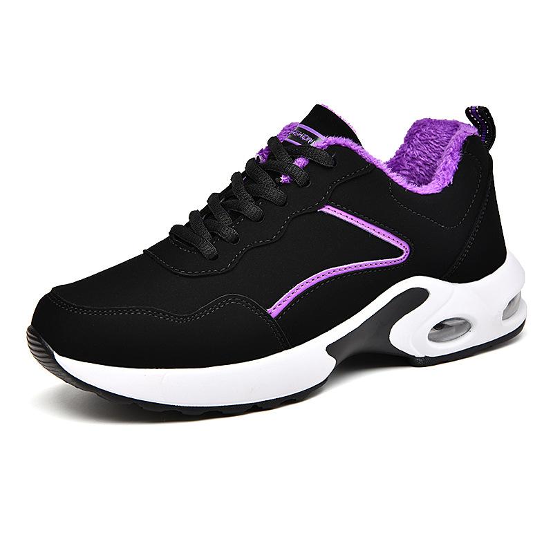 Autumn and Winter Women's Shoes Black Velvet Sports Shoes Casual Running Soft Sole Light Travel Shoes Single Shoes