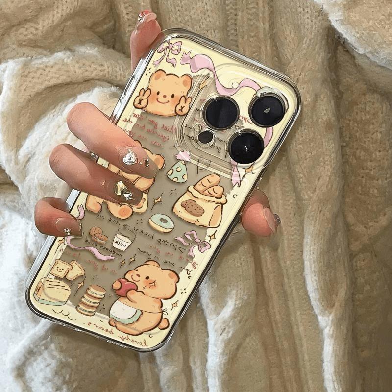 Cartoon Transparentes Paar Handyhülle 16 für IPhone15 Butter Bär Schutzhülle 13 für Apple 12 Space Case