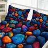 3PCS Colorful Textured Stone Pattern Bedding Set - Includes 1 Fitted Sheet and 2 Pillowcases, Breathable Polyester, All-Season