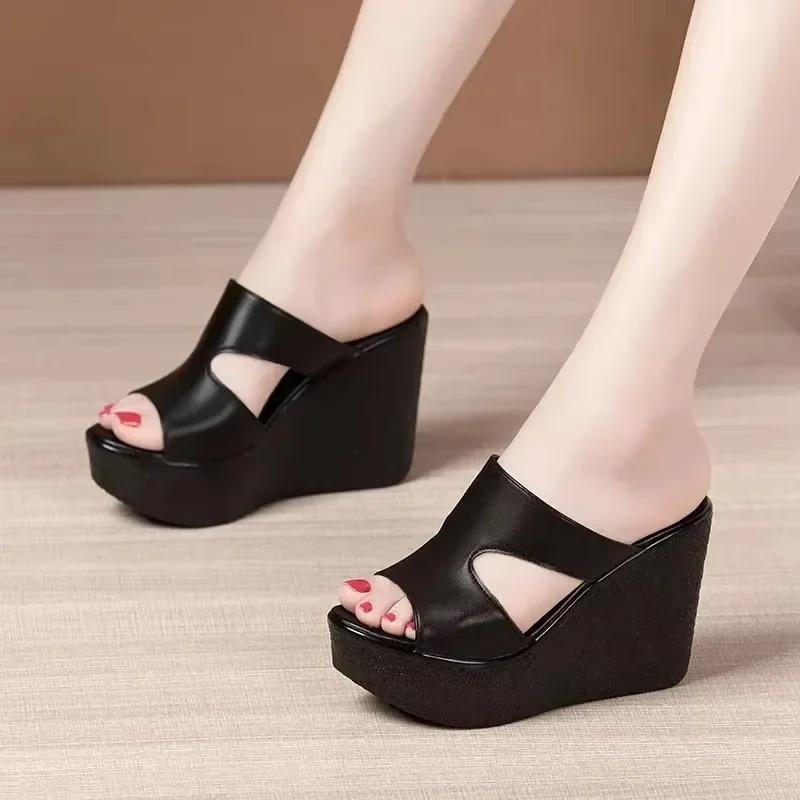 Women's Slippers Wedge Heel Peep Toe 11cm Heel High Shoes Women Dress Outdoor 4.5cm Waterproof Platform 2026 Zapatillas De Mujer