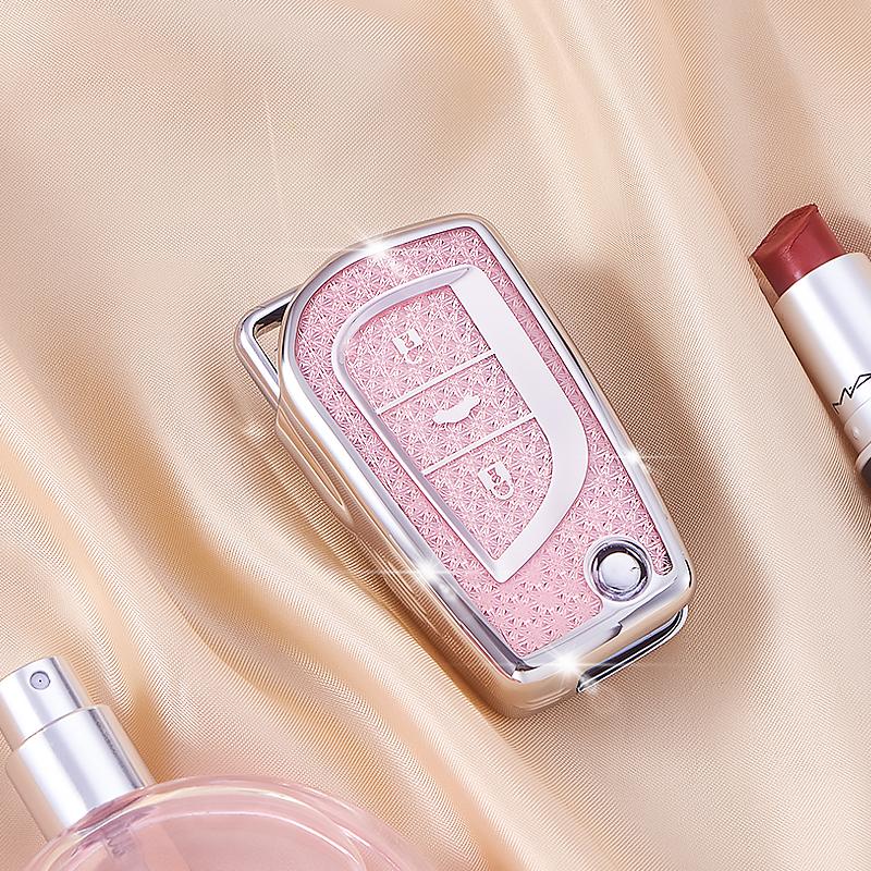 

Crystal Pink Tpu for Toyota Hilux Corolla Avensis Prado Fortuner RAV4 CHR Flip Folding Car Key Case Cover Holder Fob Keychain