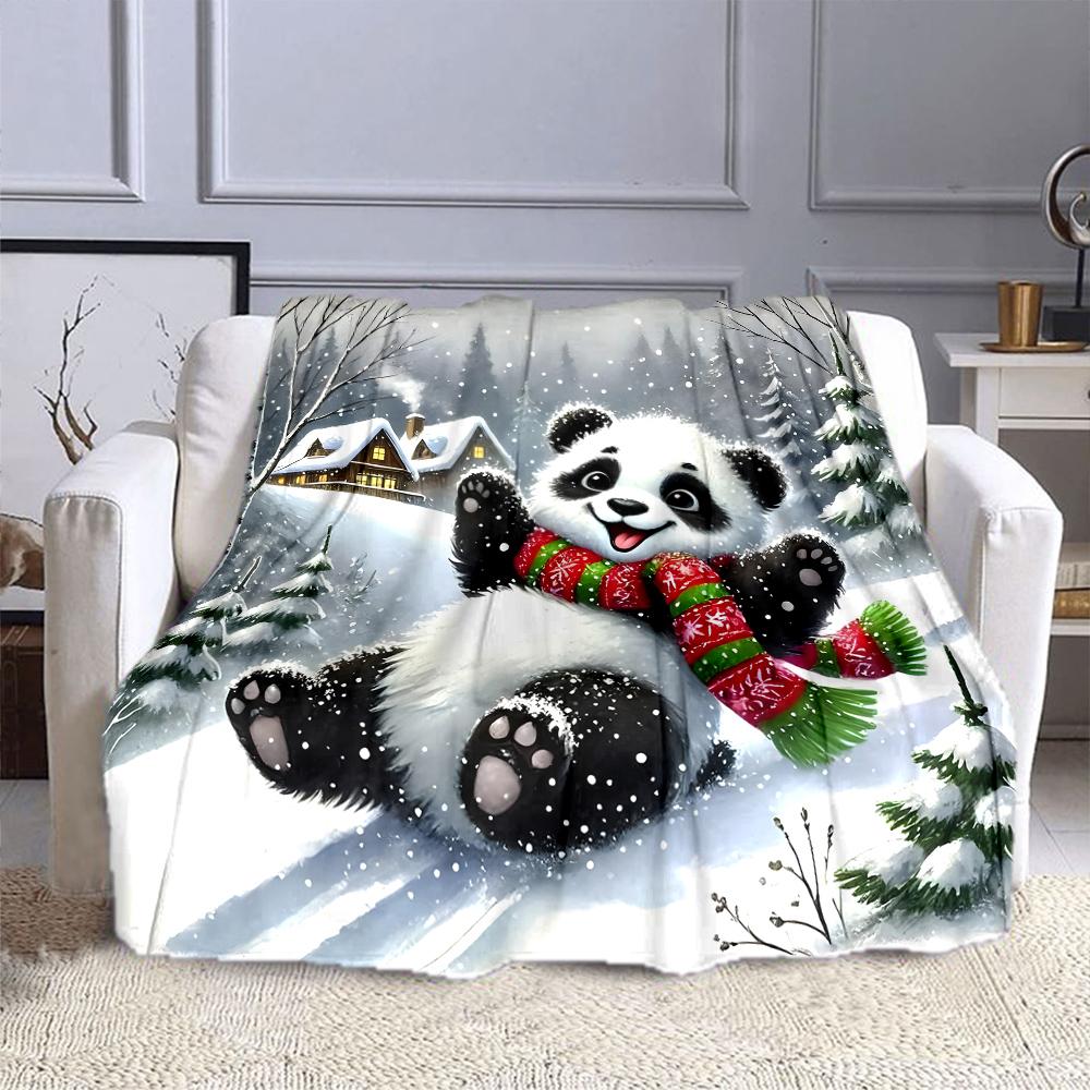 "Panda in Snowy Winter Wonderland" Patterned flannel blanket perfect for the bedroom living room, sofa, or a little nap