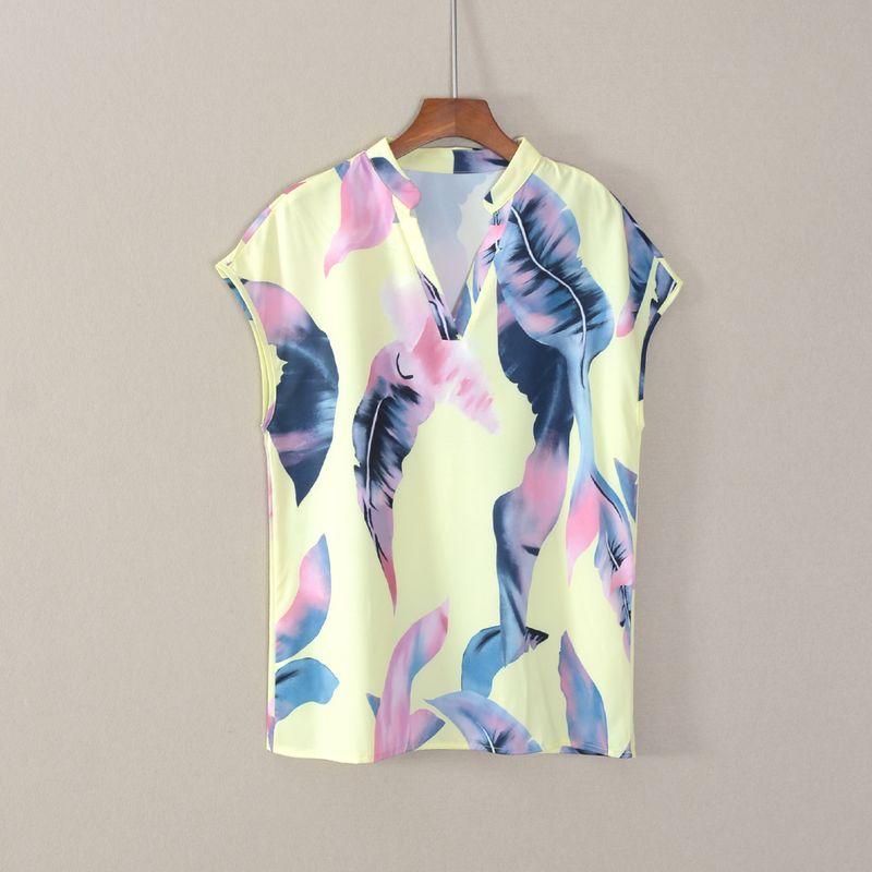 

Лето 2025 Новая женская футболка с коротким рукавом, свободного кроя, с принтом, V-образным вырезом, повседневная, ветровка, одежда, минималистичная, элегантная, трендовая Color 3 S