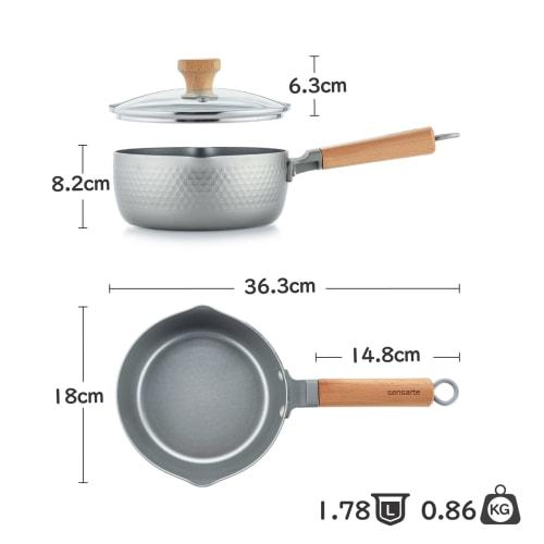 SENSARTE Yukihira Pot, Non-Stick, with Lid, 18cm, Single-Handed Saucepan, Yukihira Pot, Induction and Gas Compatible, Saucepan, Milk Pan, Multi-Purpos