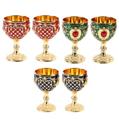 Vintage Wine Glass Zinc Alloy Elegant Decorative Retro Stemmed Glasses for Home Bar Party 2pcs