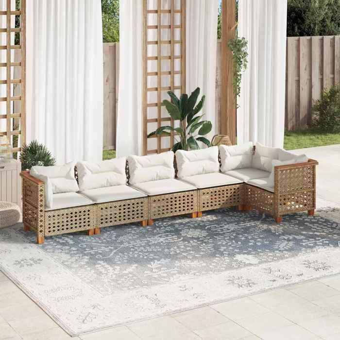VidaXL Garden Lounge Set with Cushions 6 Pcs Beige Braided Resin 3261850