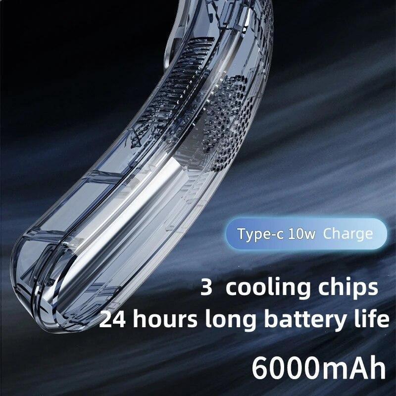 New Neck Fan 6000mAh Mini USB Digital Display Rechargeable Portable Fan Powerful Fast Air Cooling Bladeless Mobile Fan Outdoor Cooler