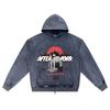 DTG print Knitted Denim Zip-Up Hoodie After Work Brother Print Zipper Hoodies  