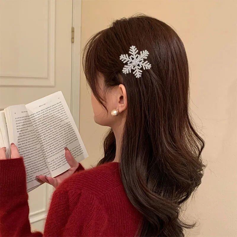 Christmas Headwears Decoration Sliver Snowflake Hair Clip Women Girls Sweet Head Side BB Clip Glitter Shiny Edge Hairpins
