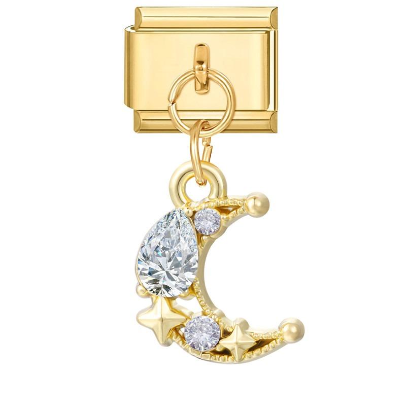 New Y2K Gold Color Butterfly Moon Bow Shell Star Pearl Pendant Italian Charm Link Fit 9mm Stainless Steel Bracelet DIY Making