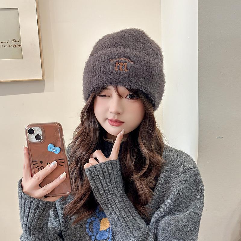 Autumn and Winter Women's Hat Plush New Korean Knitted Hat Versatile Warm Ear Protection Thickened Fashionable Wool Hat Cold Hat