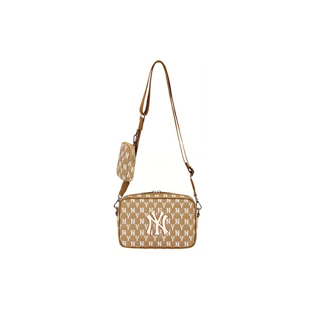 MLB Monogram Series NY New York Vintage All Over Print Fabric Shoulder Bag Women Shoulder Bag Khaki 32BGDC111-50B
