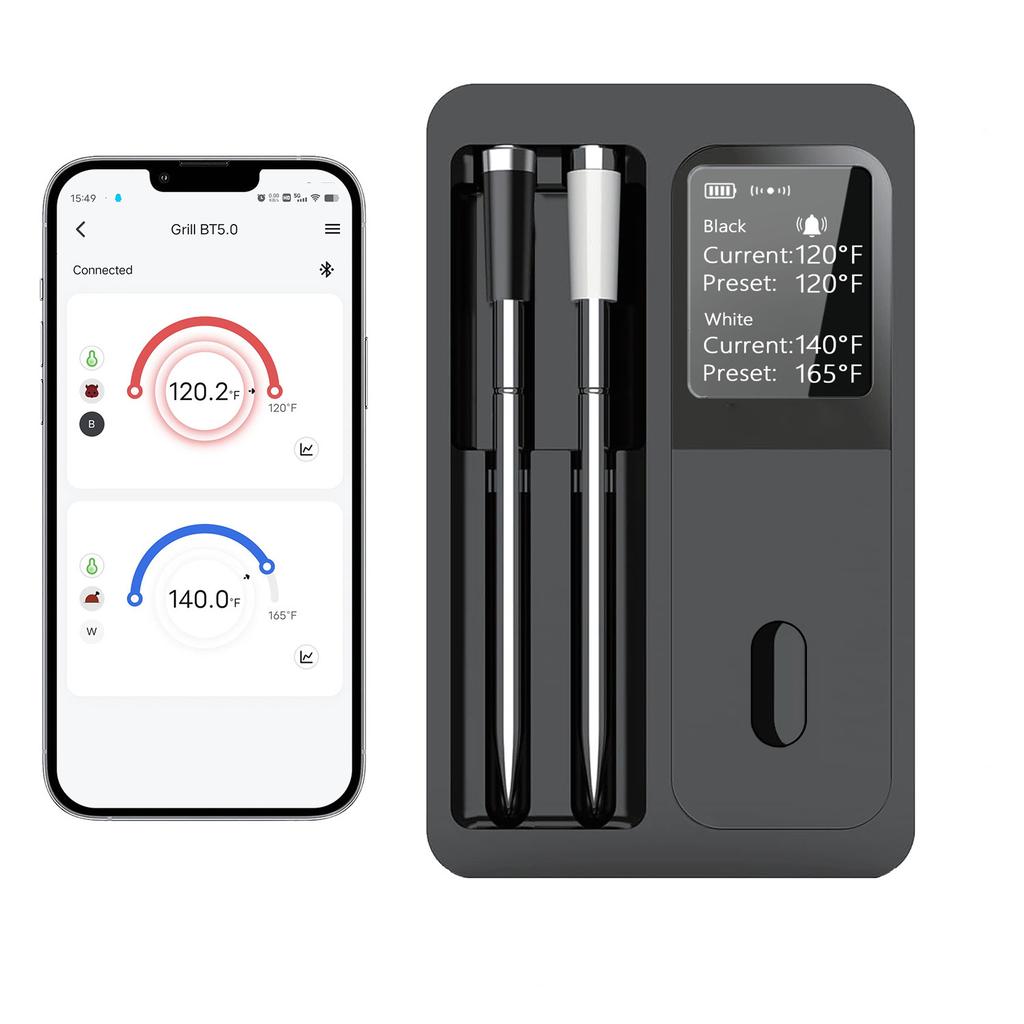 Meat Thermometer, Wireless Wifi Bluetooth Thermometer with 2 Probes, for Rotisserie Grill Oven, Waterproof, Kitchen Utensils