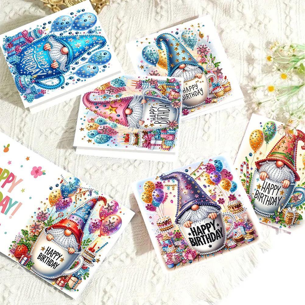 6Pcs Birthday Gnome DIY Diamond Painting Card Diamond Daily Wish Card Diamond Painting Greeting Card for Family Friends Gift