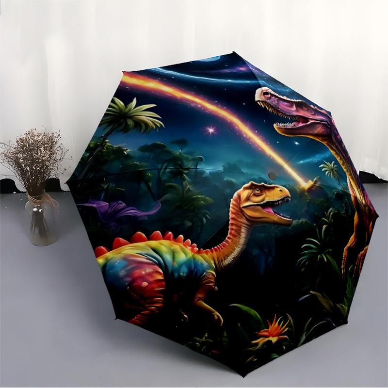 1pc Dinosaur Galaxy Automatic Folding Umbrella, Sturdy And Durable Automatic Folding Umbrella with 8 Ribs, Convenient for Outdoor Use094