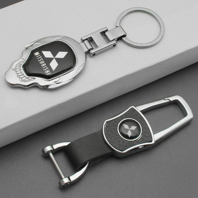 1Pc 3D Metal/Leather Car Logo Keychain For Mitsubishi Lancer Outlander Pajero ASX EX L200 Colt Auto Key Chain Key Ring Accessory