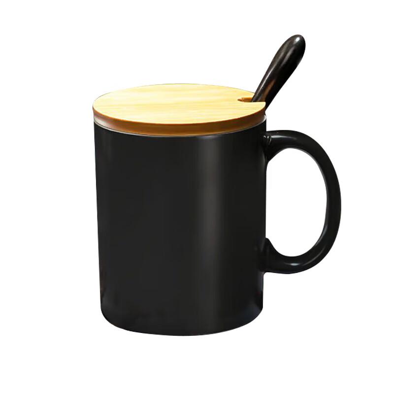 Fuguang 350ml Black High Borosilicate Glass Mug with Lid and Spoon