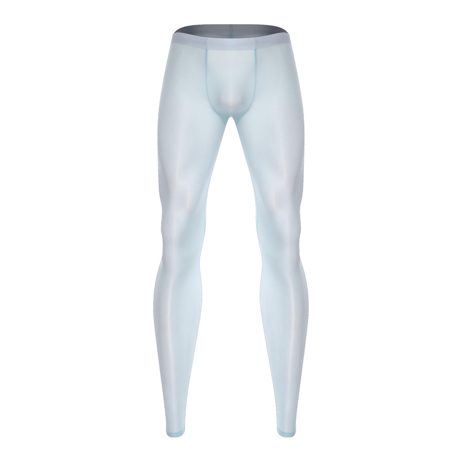 

Чоловічі льодяні шовковисті легінси для йоги Еластичний пояс Ультратонкий дизайн з виступаючим мішечком Прозорі еластичні штани XXL небо синє кольору