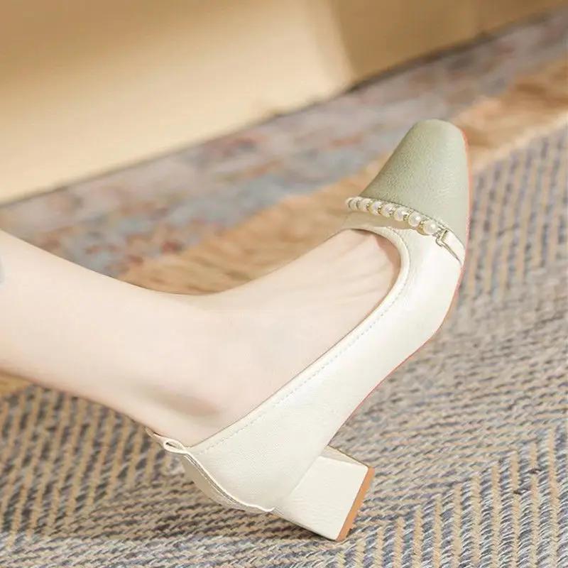 Square Heels Women's Summer Footwear Shoes For Woman With Medium Moccasins Stylish Offer Y2k Shoe High Quality Social