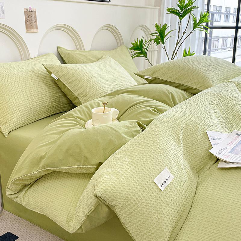 Class A Cotton Waffle Weave Luxury Bedding Set: Duvet Cover, Bed Sheet, & Pillowcases