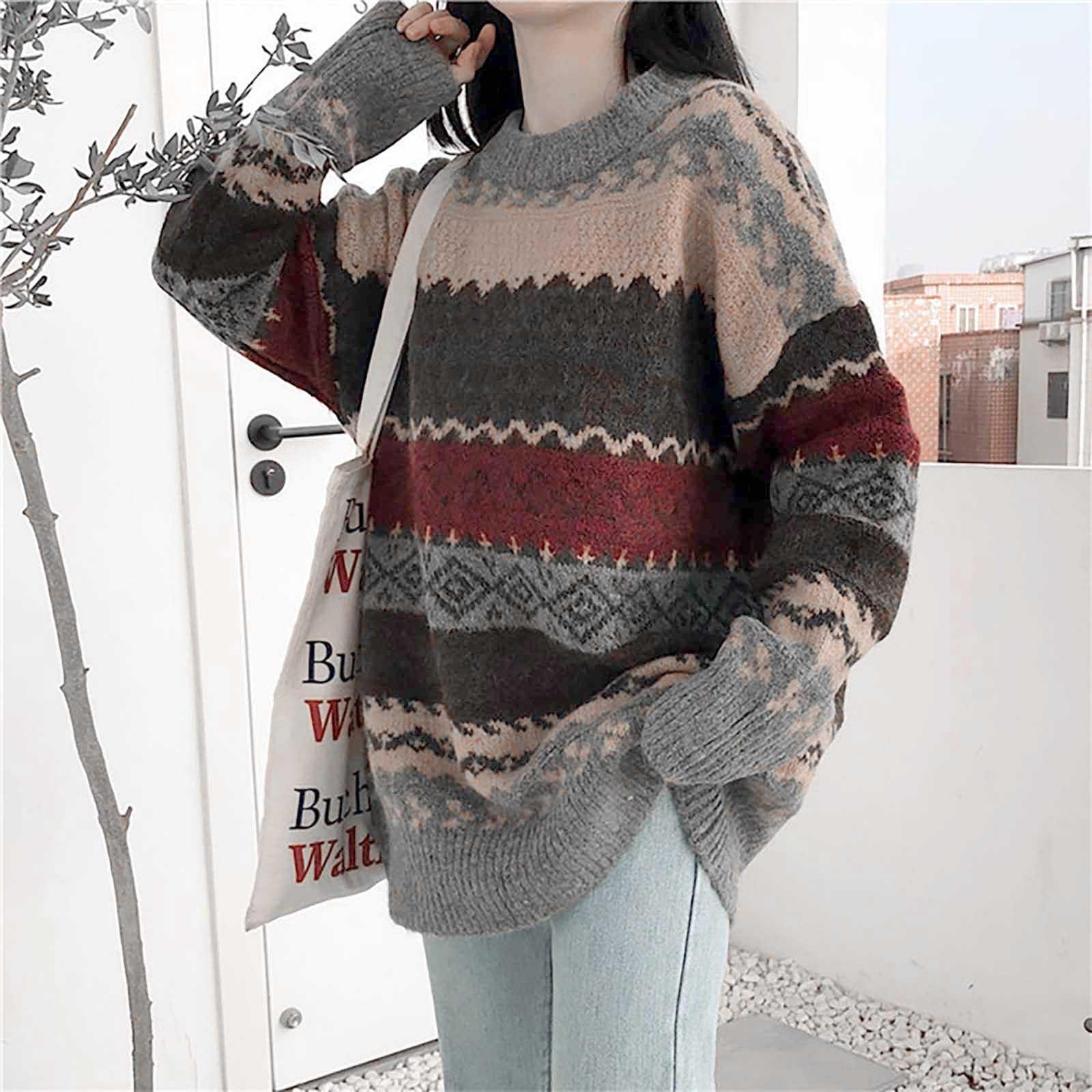 

Женский модный свитер с принтом, свитер с круглым вырезом и длинными рукавами One Size