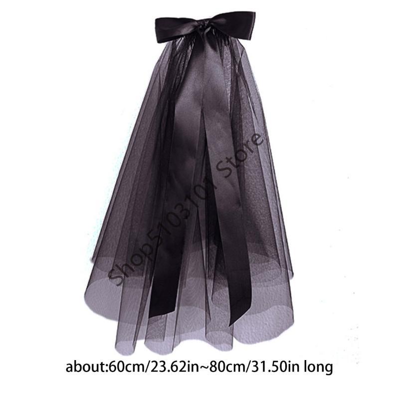 Bridal Veil Women's Simple Tulle Short Halloween Party Wedding Veil Ribbon Edge with Bowknot Shape for Wedding Party