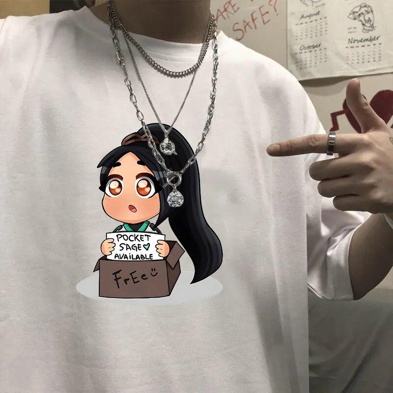 

VALORANT Game Sage футболка высокого качества с круглым вырезом и коротким рукавом, Новое поступление, милый мультяшный унисекс, женские топы, свободные европейские размеры Harajuku