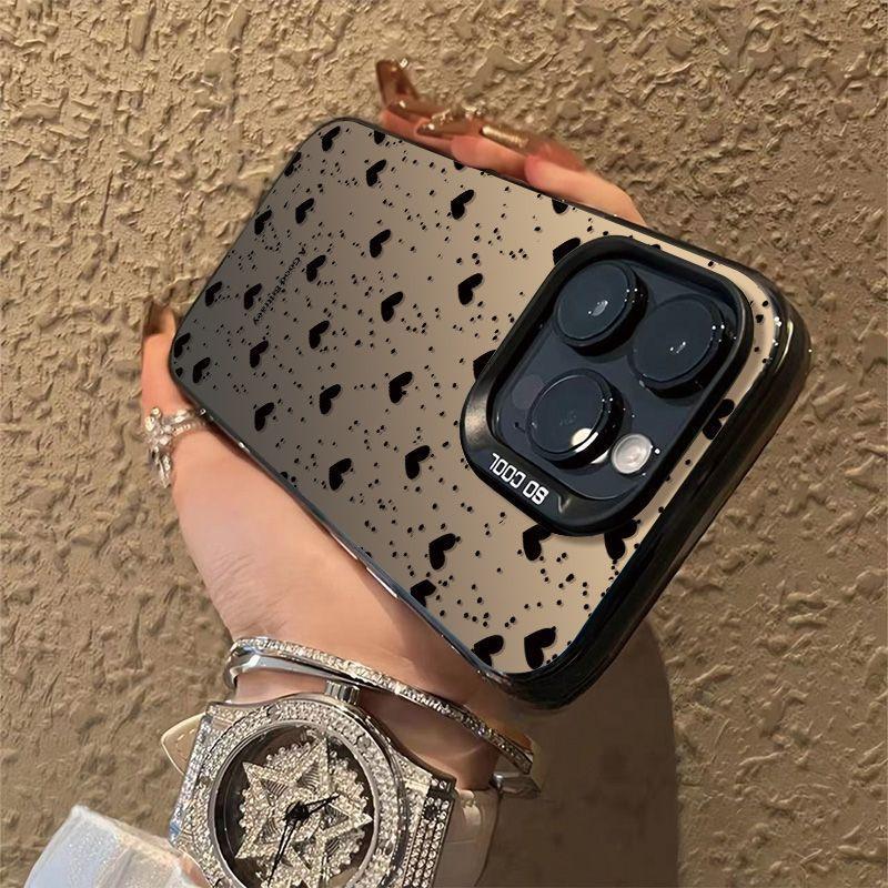 Polka Dot Black Love Creative 16 Mobile Phone Case Fun iPhone11PROMAX/15 Trend 14Pro Japan and Korea 16PR